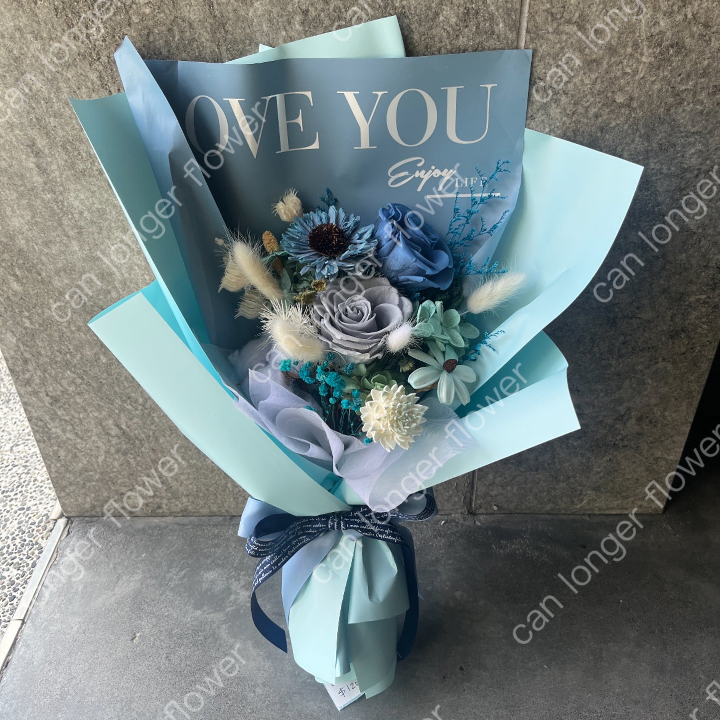 gift-B152 藍灰色永生玫瑰花束L 花束 藍色 灰色