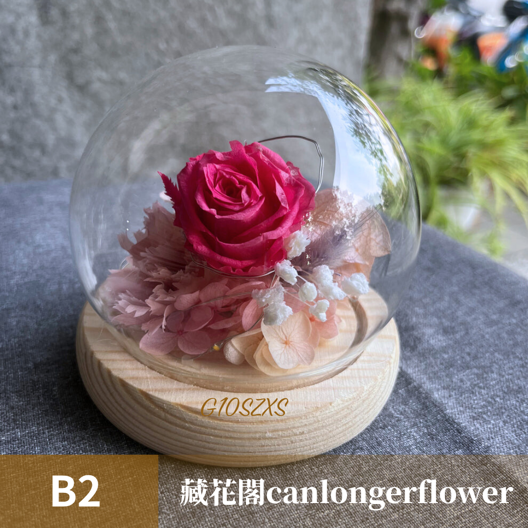 GSZXS10 粉色系永生玫瑰罩盅XS(帶燈)
