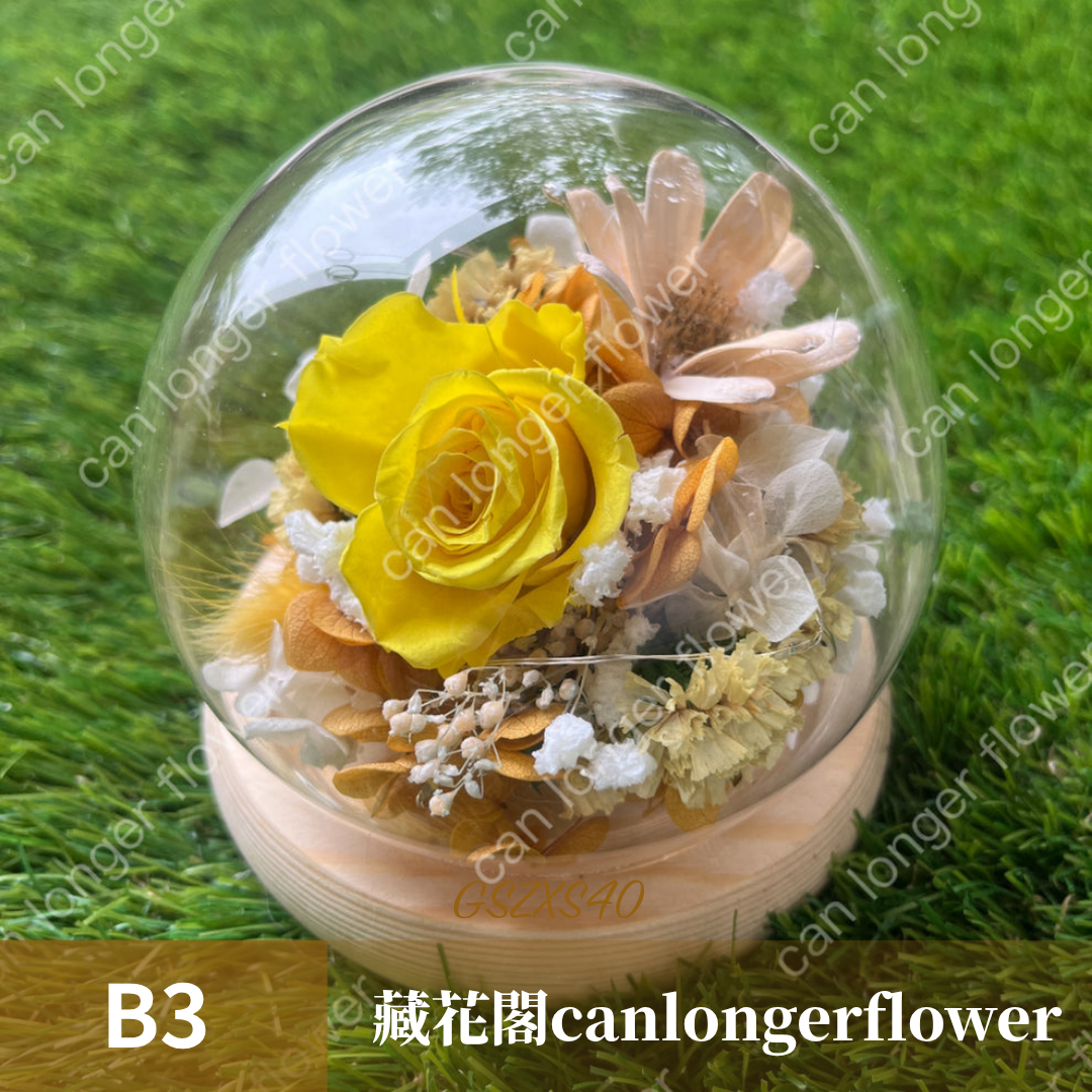 GSZXS40 黃色系永生玫瑰罩盅XS(帶燈)