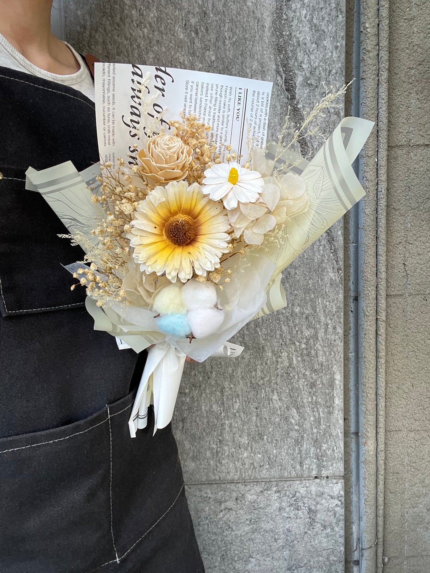 gift-B146 黃色系彩色棉花花束M 滿天星花束 畢業花束 花束 黃色