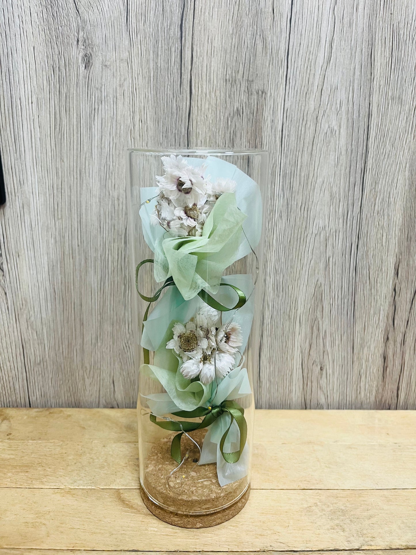 【台灣現貨】CG001柱形玻璃盅+軟木塞底座(附燈條電池) 不凋花容器 攝影道具 室內裝飾 手作 玻璃罩 花藝