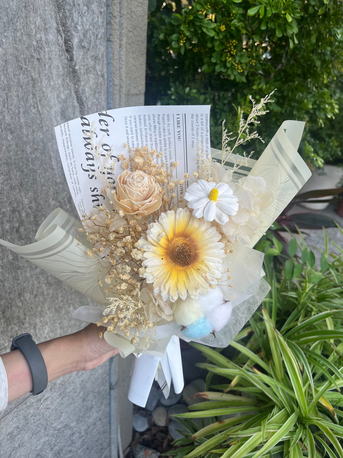 gift-B146 黃色系彩色棉花花束M 滿天星花束 畢業花束 花束 黃色