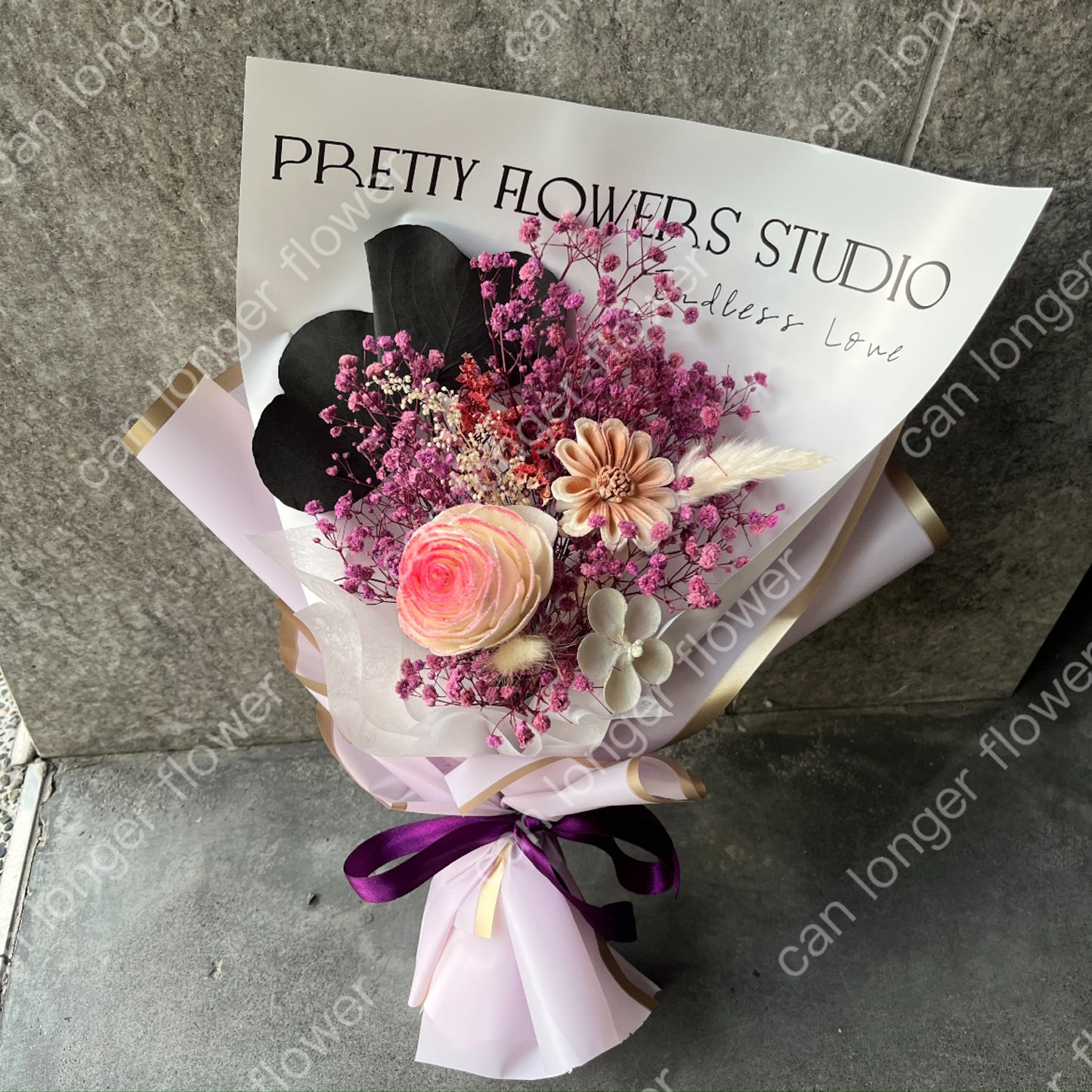 gift-B132 紫色系文字背景花束M 畢業花束 滿天星花束 花束 紫色