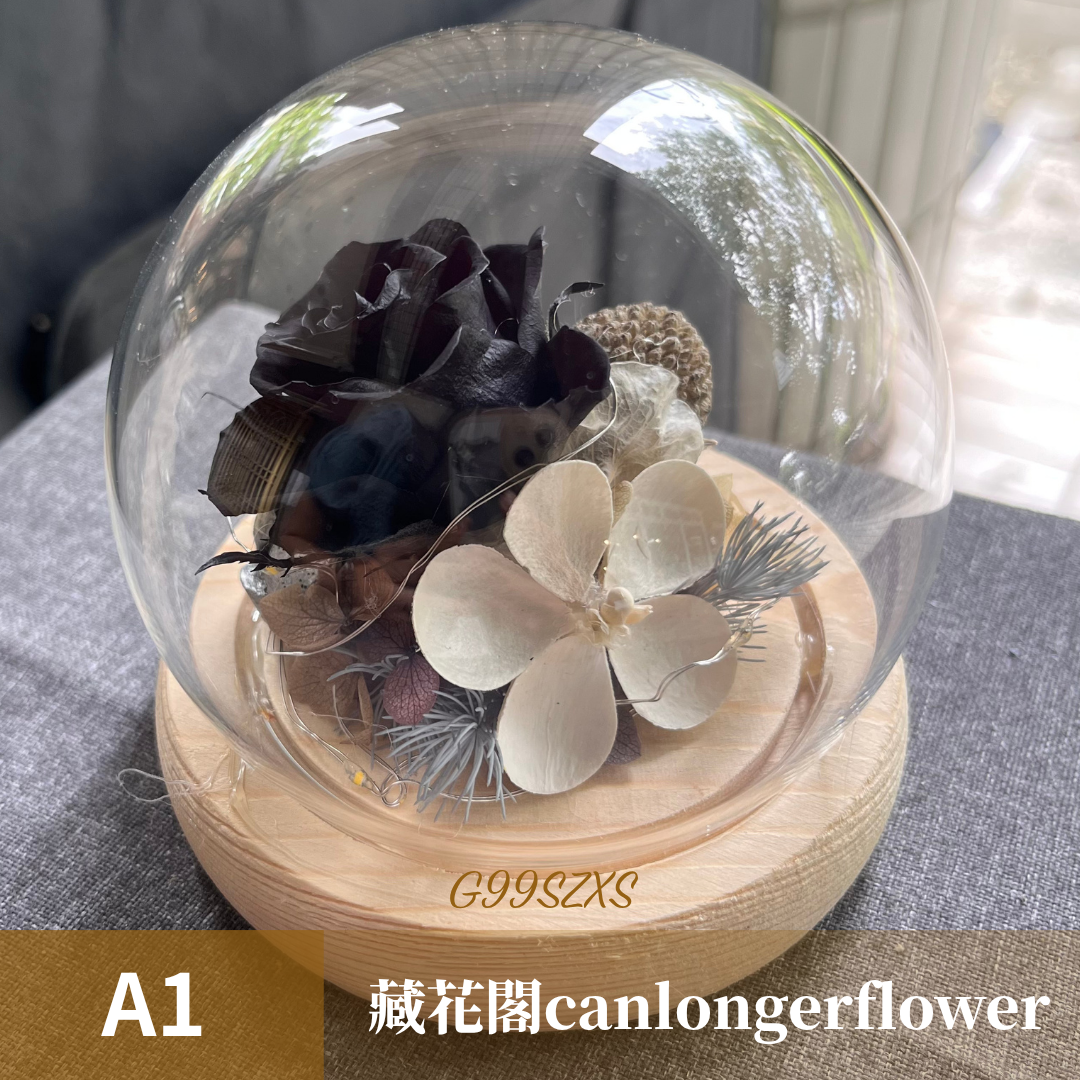 GSZXS99 黑色系永生玫瑰罩盅XS(帶燈)