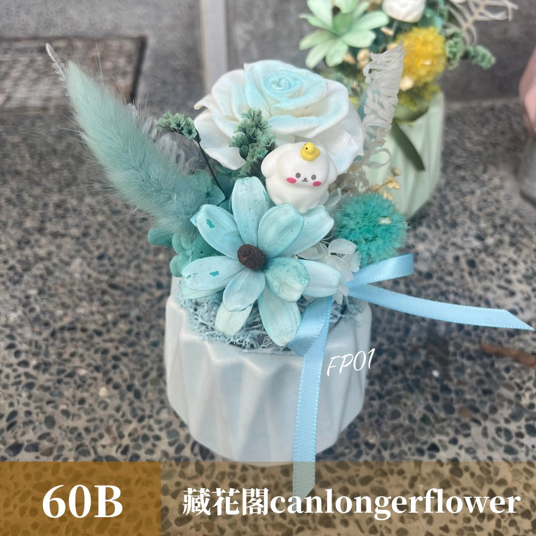 Gift-FP01 乾燥陶瓷小盆花 (含XS梯形透明提袋) 白色 粉色 綠色 藍色 盆花 開幕 送禮 慶賀 擺飾 裝飾品