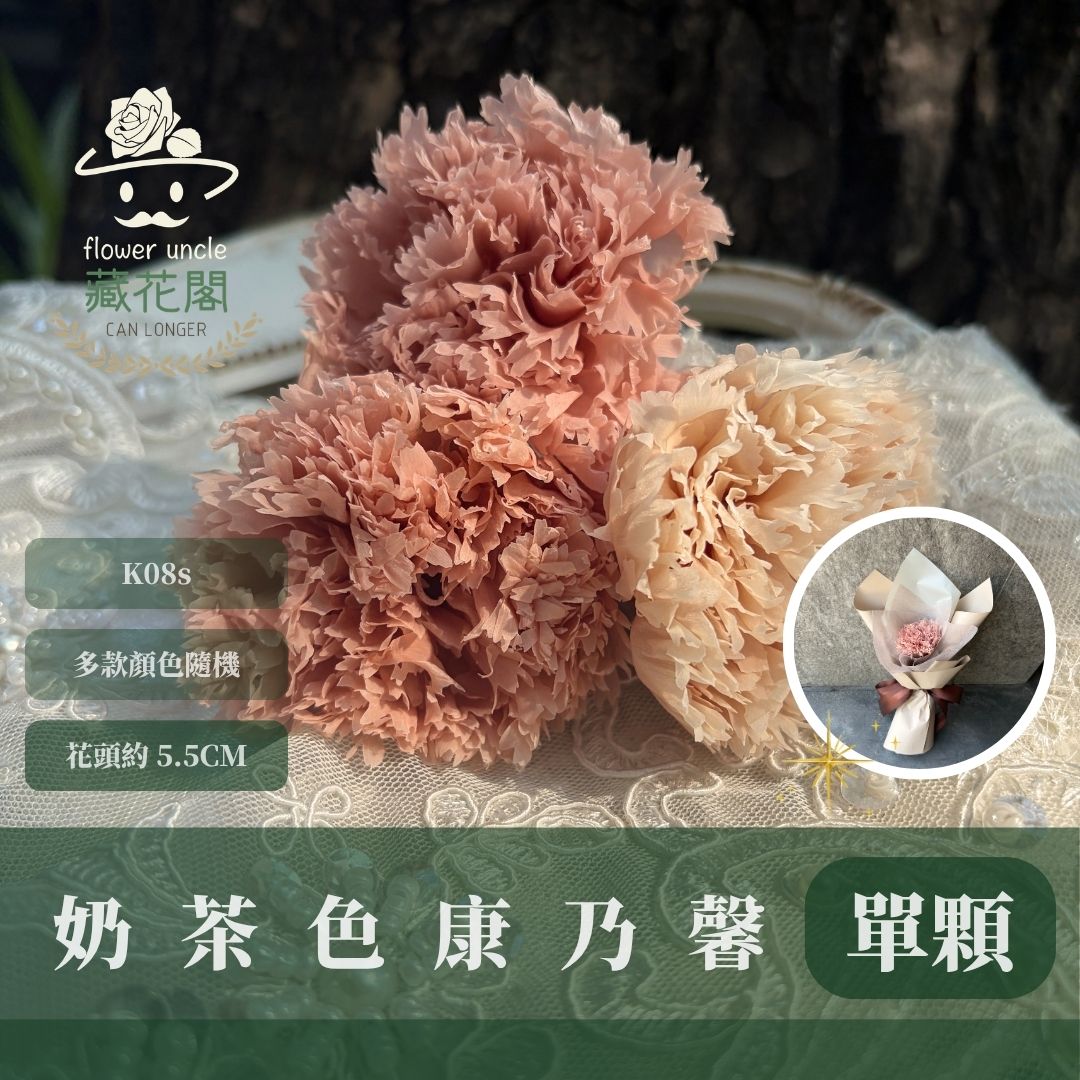 K8s 單入奶茶色康乃馨｜全網最便宜，虧本賣｜8朵只要285！進口永生約5.5cm康乃馨 康乃馨母親節花束材料 不凋花