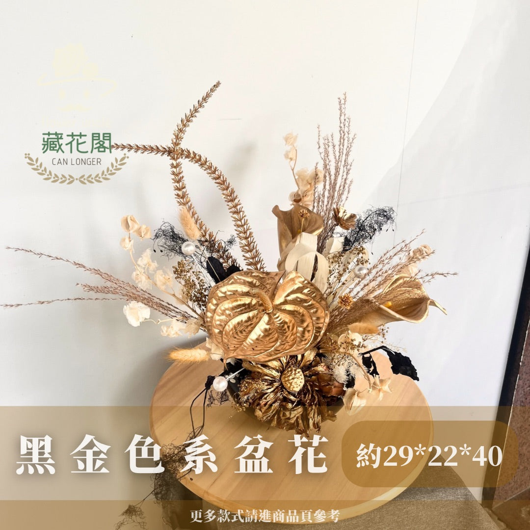 Gift-F070 黑金色系亮面陶瓷盆花 黑色 金色 盆花 開幕 送禮 慶賀 擺飾 裝飾品