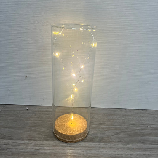 【台灣現貨】CG001柱形玻璃盅+軟木塞底座(附燈條電池) 不凋花容器 攝影道具 室內裝飾 手作 玻璃罩 花藝