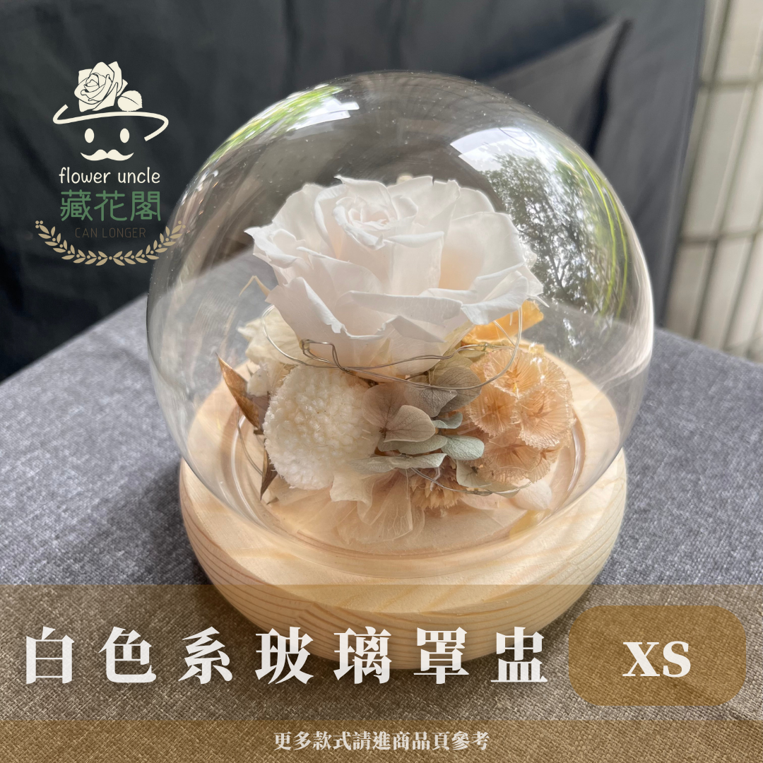 GSZXS02 白色系永生玫瑰罩盅XS(帶燈)