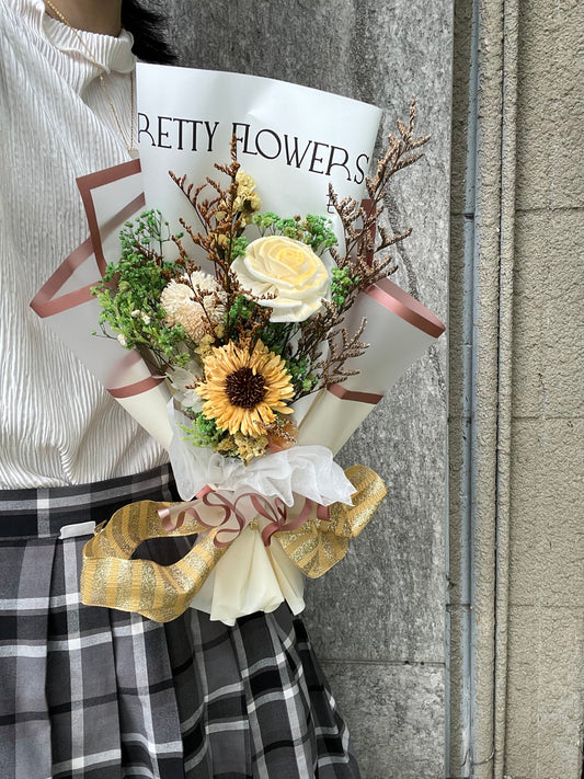 gift-B145 黃綠色系文字背景花束M 滿天星花束 畢業花束 花束 黃綠色