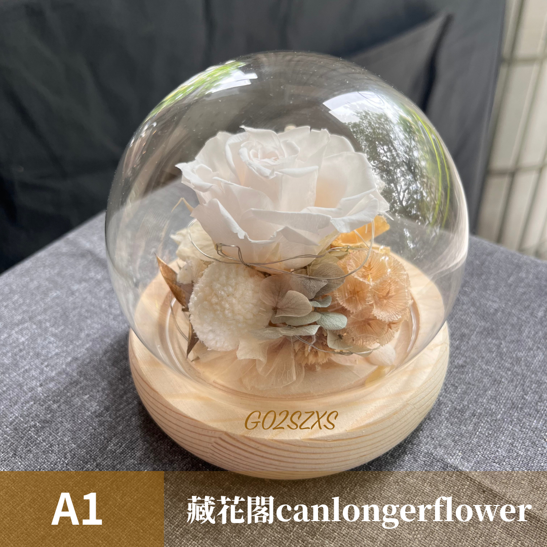 GSZXS02 白色系永生玫瑰罩盅XS(帶燈)