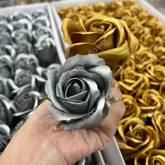 AS008 三層玫瑰 50朵裝 香皂花 金屬色玫瑰 金屬色香皂花