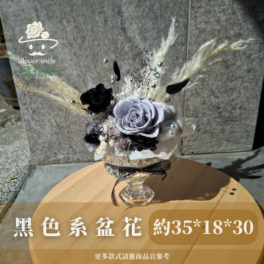 Gift-FG02-99 黑色系玻璃冠軍杯盆花 黑色 白色 灰色 銀色 盆花 冠軍杯 開幕 送禮 慶賀 擺飾 裝飾