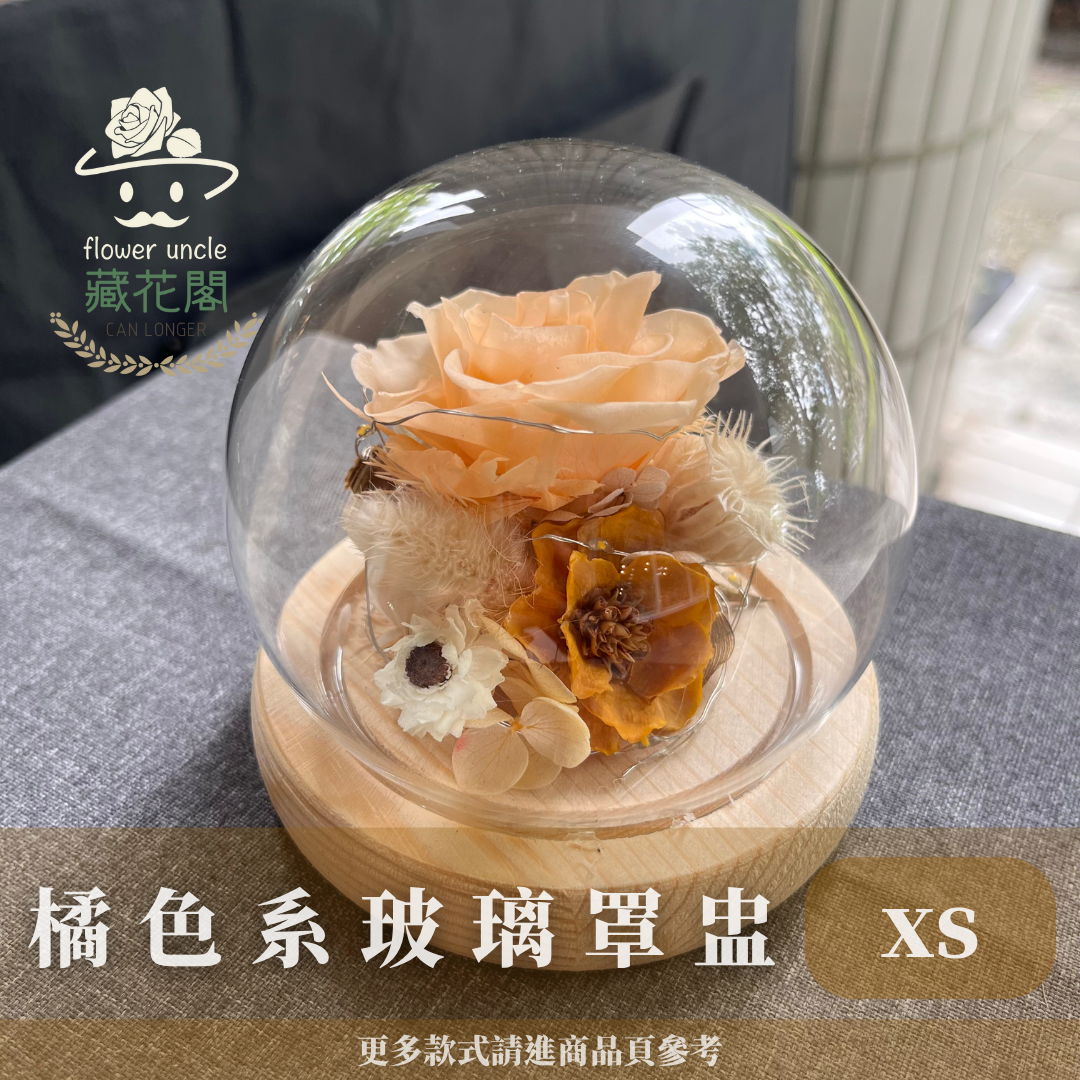 GSZXS30 橘色系永生玫瑰罩盅XS(帶燈)