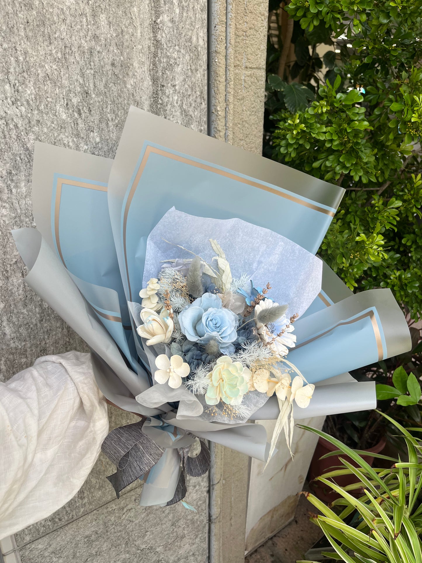 gift-B138 藍灰色系永生玫瑰花束L 花束 藍色 灰色 藍灰色