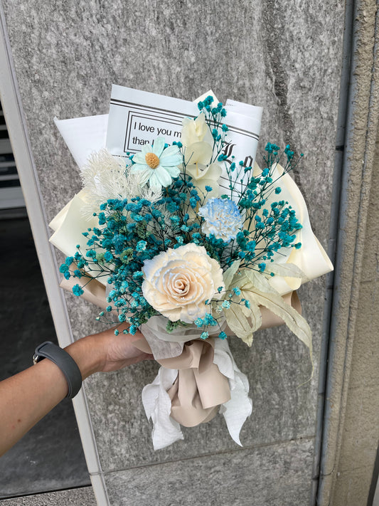 gift-B127 藍色卡其色花束M 畢業花束 滿天星花束 花束 藍色 卡其色