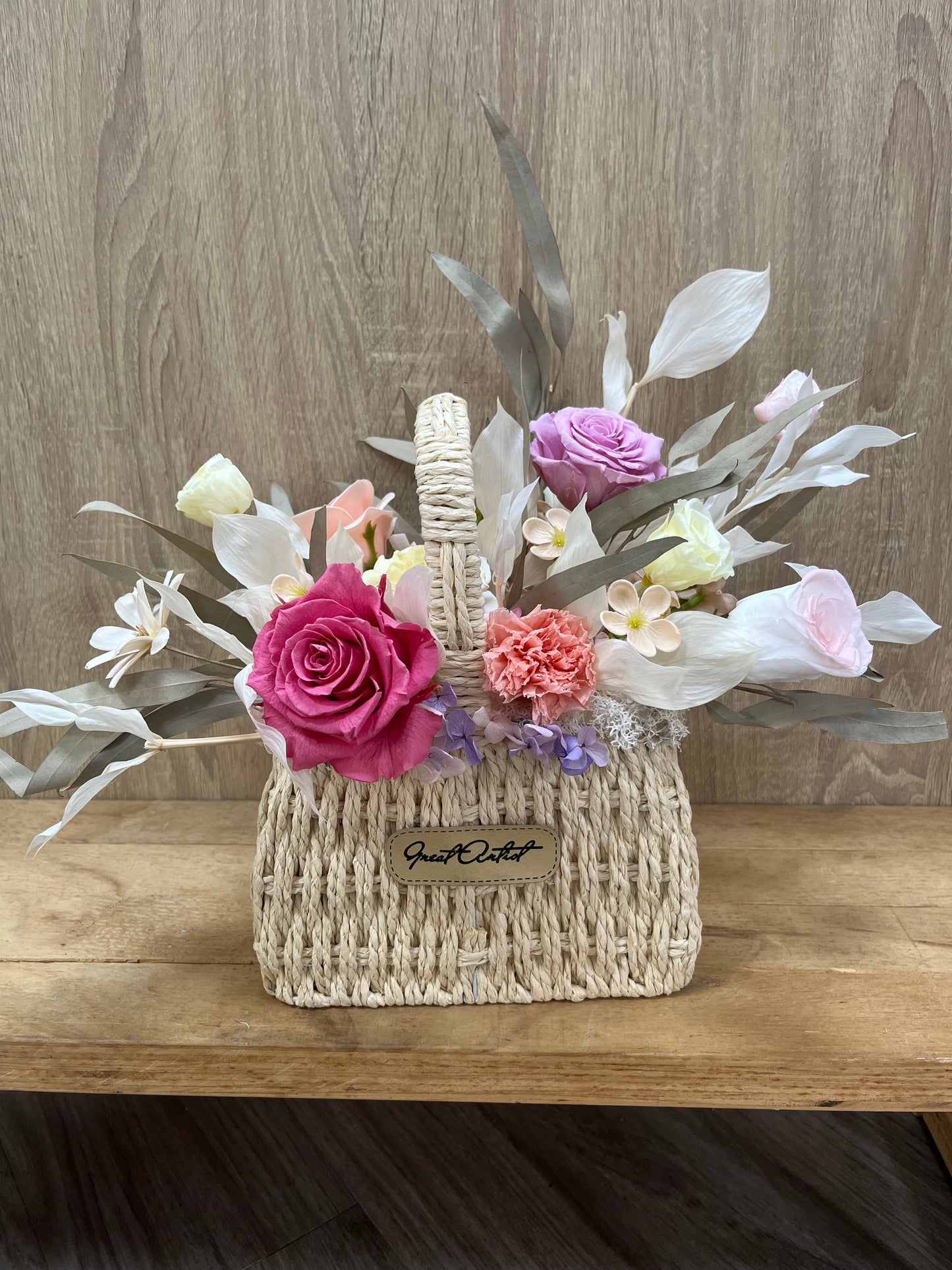 Gift-FB06-10 粉色系提籃盆花 粉色 粉紫色 盆花 提籃 花籃 開幕 送禮 慶賀 擺飾 裝飾