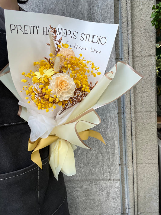 gift-B129 黃色系花束M 畢業花束 滿天星花束 花束 黃色