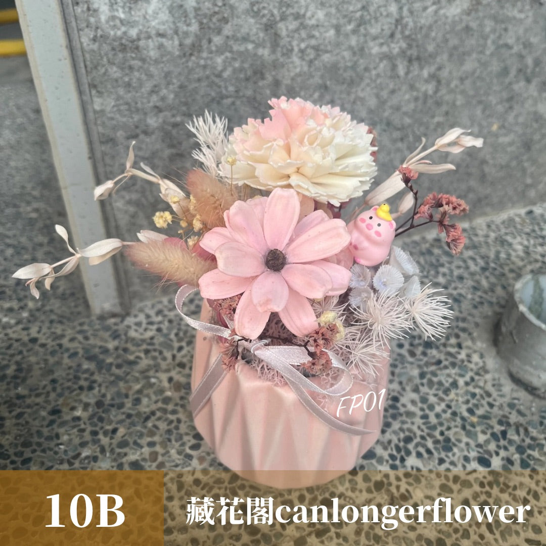 Gift-FP01 乾燥陶瓷小盆花 (含XS梯形透明提袋) 白色 粉色 綠色 藍色 盆花 開幕 送禮 慶賀 擺飾 裝飾品