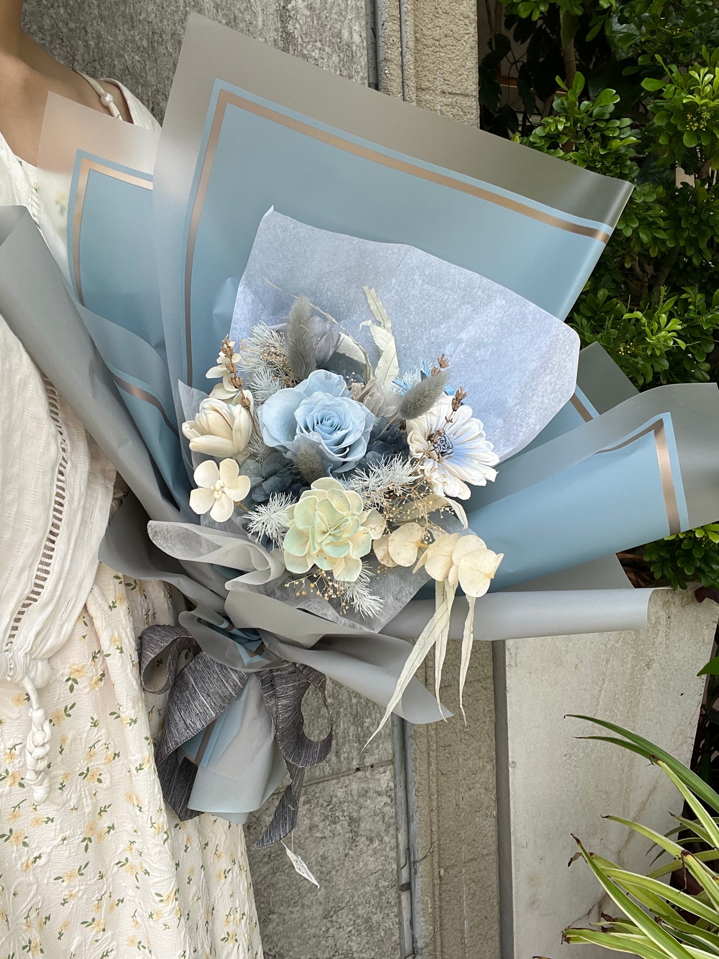 gift-B138 藍灰色系永生玫瑰花束L 花束 藍色 灰色 藍灰色