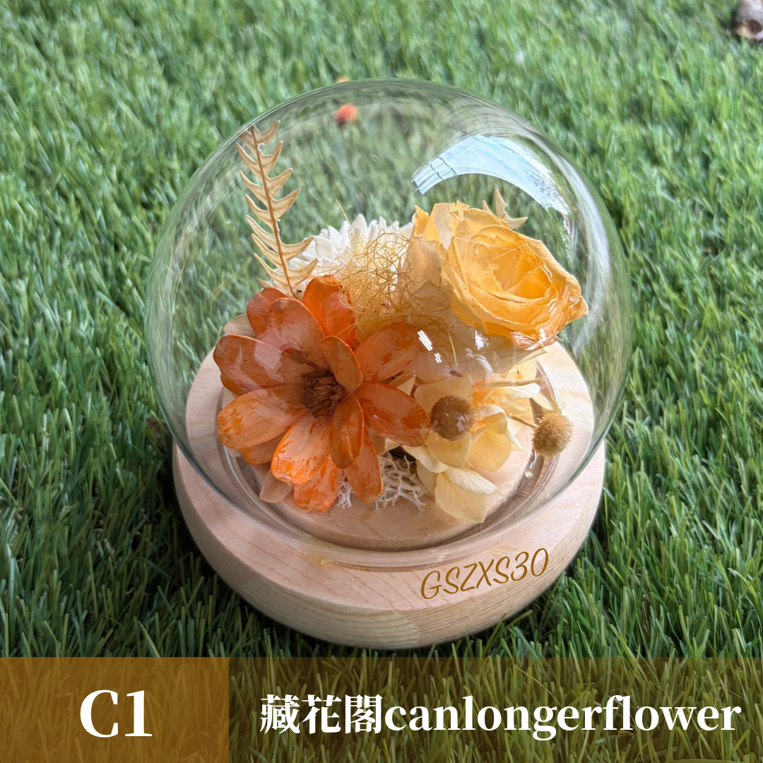 GSZXS30 橘色系永生玫瑰罩盅XS(帶燈)