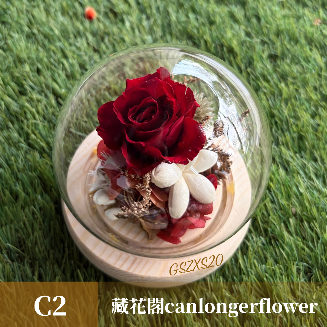 GSZXS20 紅色系永生玫瑰罩盅(帶燈)