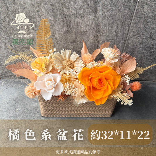 Gift-FP07-30 橘色系永生長形陶瓷盆花 橘色 橙色 長形 盆花 開幕 送禮 慶賀 擺飾 裝飾品