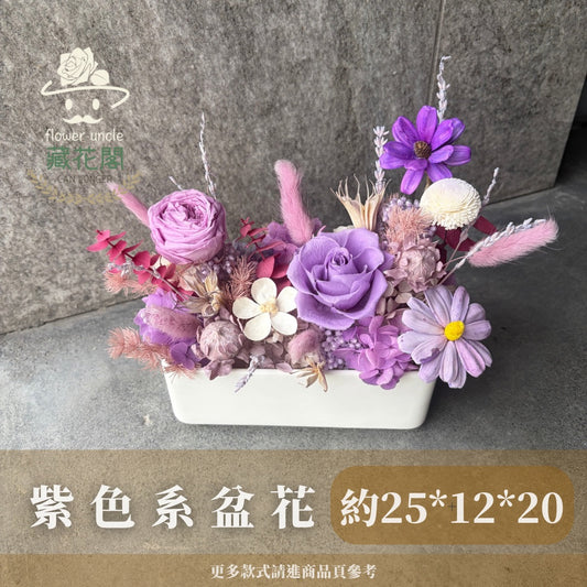 Gift-FP10 紫色系永生長形陶瓷盆花 紫色 長形 盆花 開幕 送禮 慶賀 擺飾 裝飾品