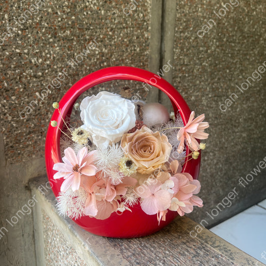 gift-f026陶瓷雙面花籃 紅色 喜慶 開幕 開幕花禮