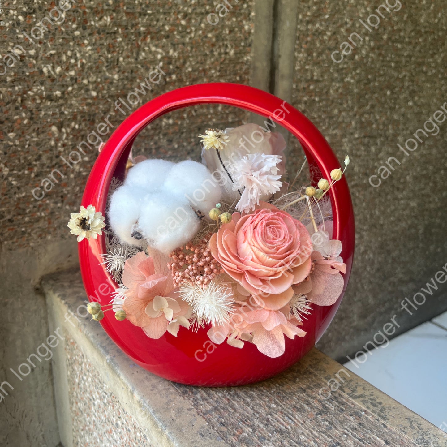 gift-f026陶瓷雙面花籃 紅色 喜慶 開幕 開幕花禮