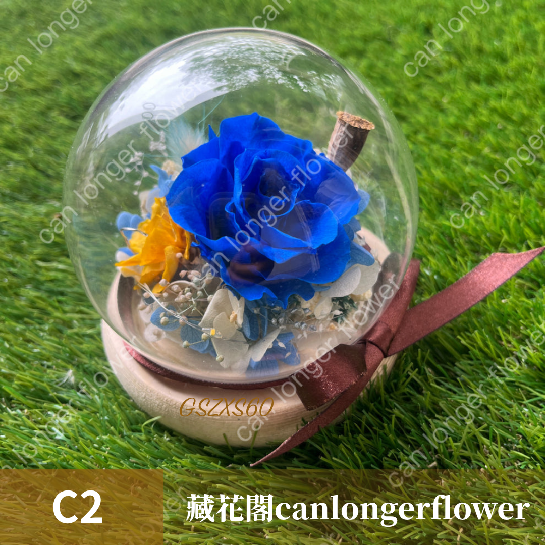 GSZXS60 藍色系永生玫瑰罩盅XS(帶燈)