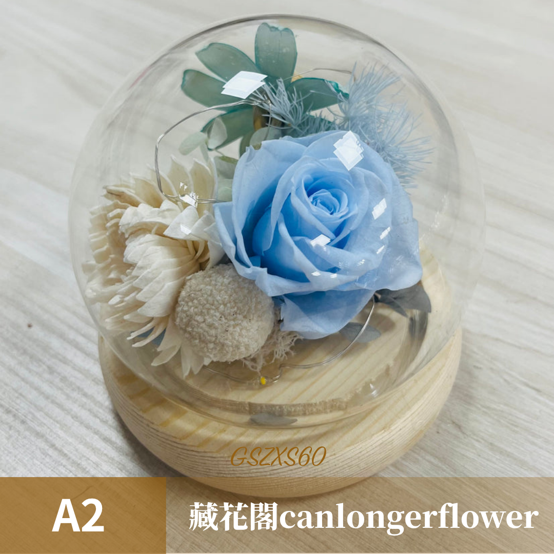 GSZXS60 藍色系永生玫瑰罩盅XS(帶燈)