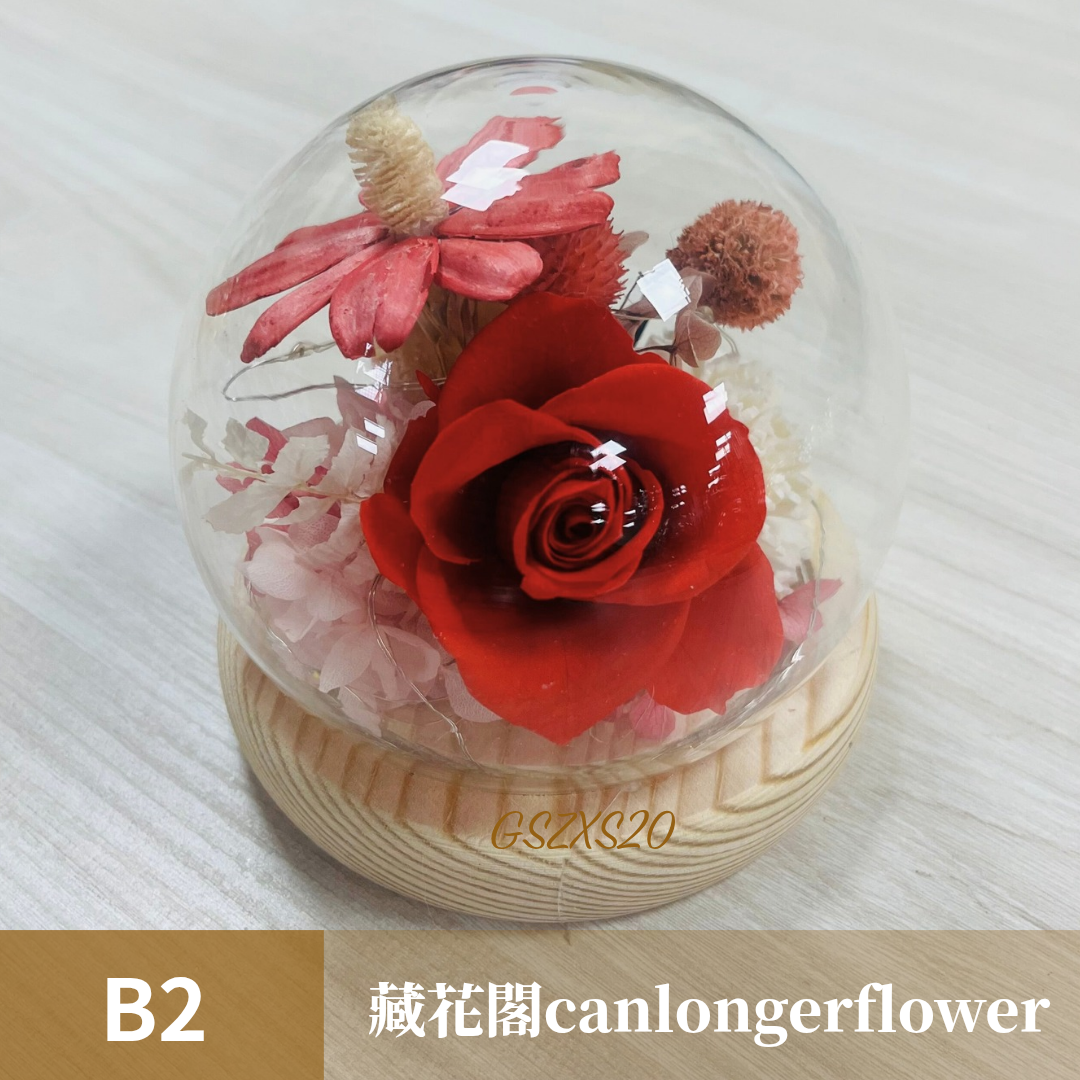 GSZXS20 紅色系永生玫瑰罩盅(帶燈)